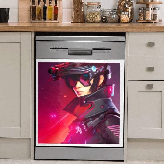 Cyberpunk Girl red Neon light Dish Washer Covers