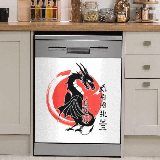 Black dragon, red moon Dish Washer Covers