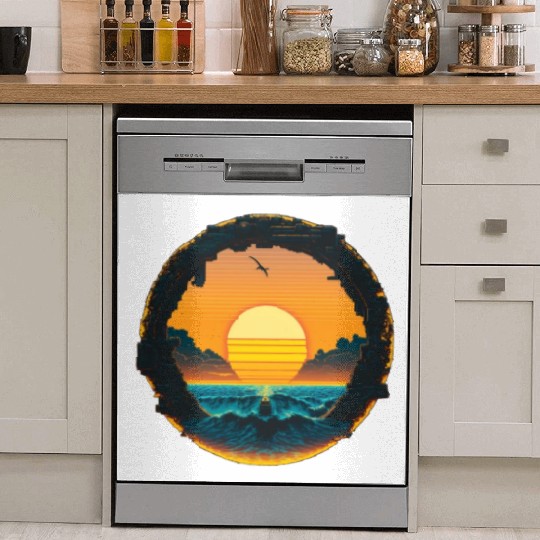 Cyberpunk Sunset Pixel Dish Washer Covers