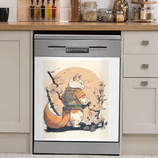 samurai katana cat vintage Dish Washer Covers