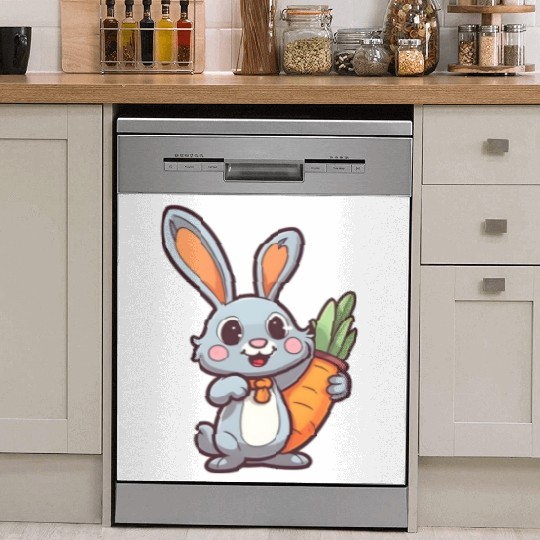 Carrot-Loving Easter Bunny: Cute 2D Design Dish Washer Covers