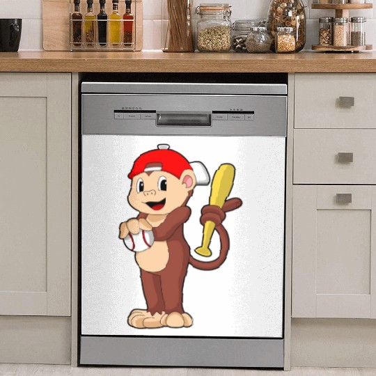 Monkey At Baseball With Baseball Bat Dish Washer Covers