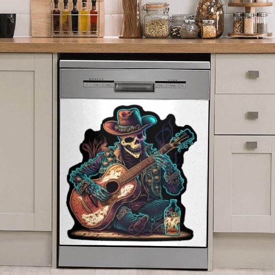 cowboy skeleton play guitar Dish Washer Covers