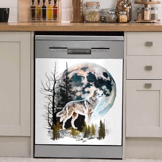Wolf Moonlight Forest Wild Werewolf Watercolor 2 Dish Washer Covers
