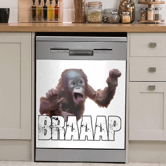 Braaap Monkey Face Riding A Motocross Dish Washer Covers
