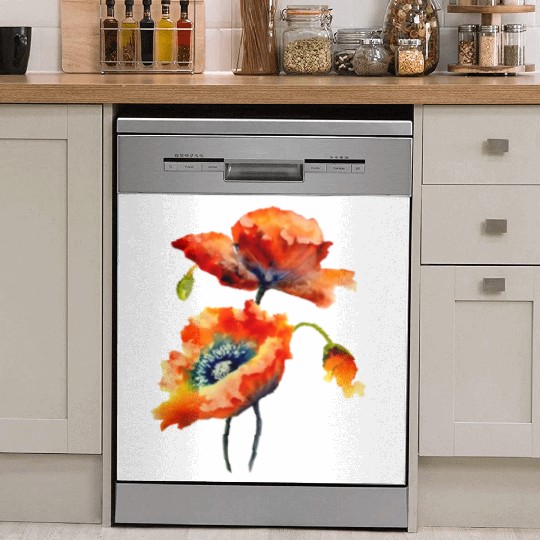 RED POPPIES Dish Washer Covers, WATERCOLOR RED POPPIES TOP