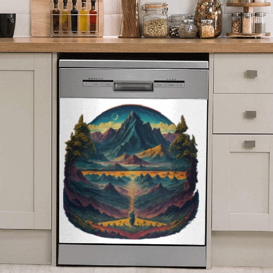 Psychedelic illustration of mountains landscape Dish Washer Covers