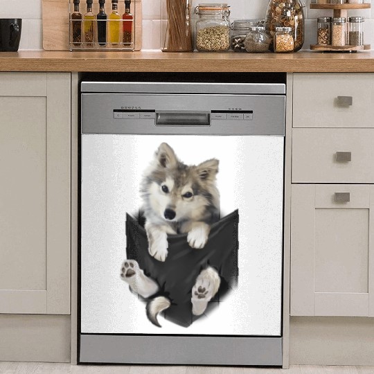 Wolf White Pup In Pocket Wolves Dish Washer Covers