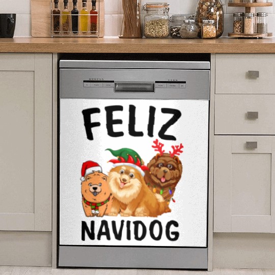Feliz Navidog Chow Chow Reindeer Christmas Light Dish Washer Covers