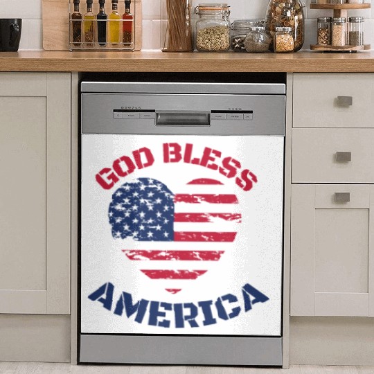God Bless America, Heart Flag Shape. Dish Washer Covers