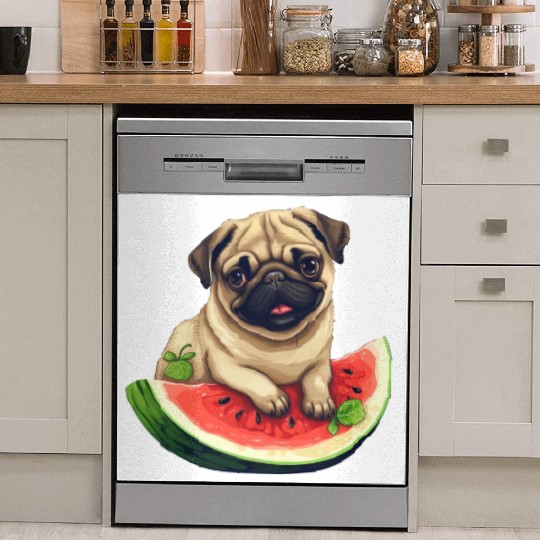 Pug with Melon, Funny Summer Design for Dog Lovers Dish Washer Covers