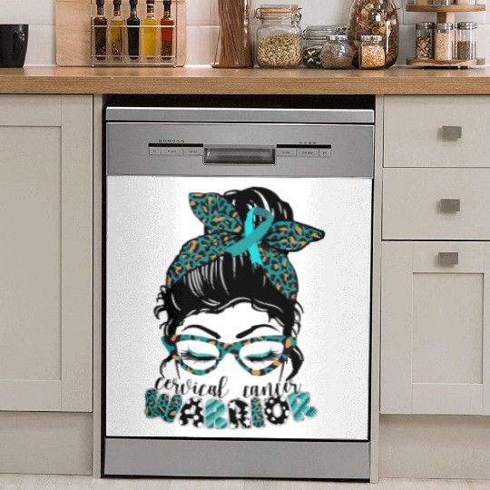 Cervical Cancer Warrior Messy Bun Girl Design Dish Washer Covers