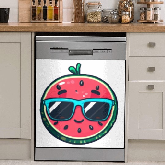 Kawaii Melon with Sunglasses: Summer Fruit Chill Dish Washer Covers