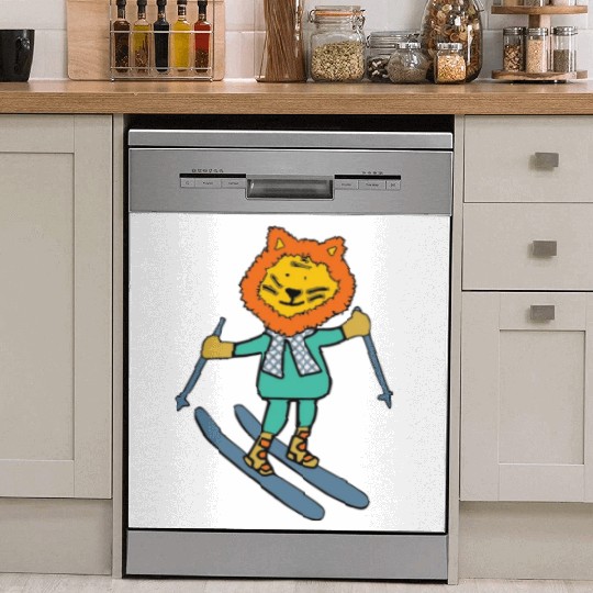 Liger skiing with fancy scarf Dish Washer Covers