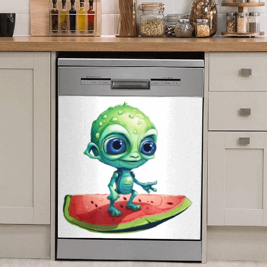 Green Alien Meets Watermelon: Exotic Encounter Dish Washer Covers