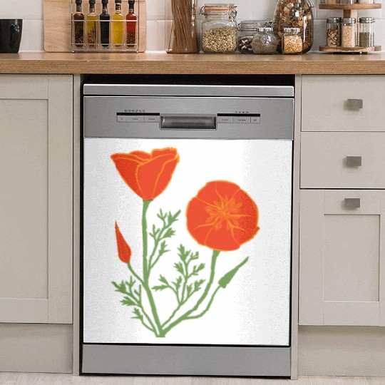 California Poppies on Clear Background Dish Washer Covers
