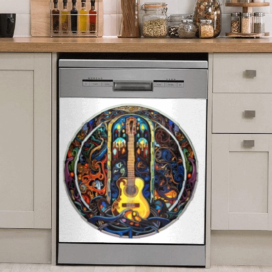 Funny Guitar Artistic Style - Guitar Stained Glass Dish Washer Covers