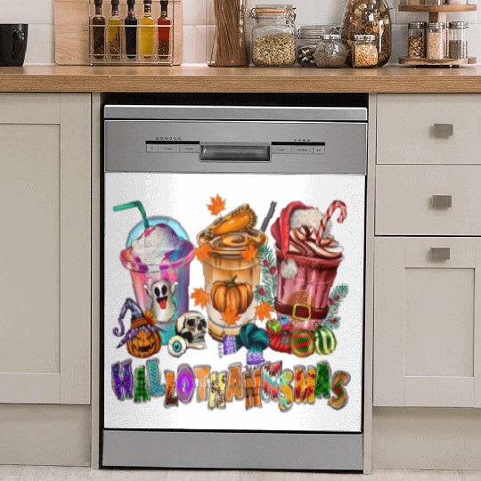 Happy Hallothanksmas Coffee Latte Halloween Dish Washer Covers