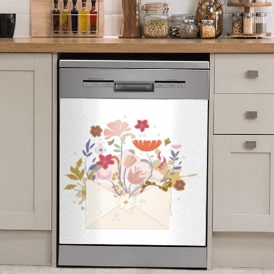 floral envelope with flowers and seal Dish Washer Covers