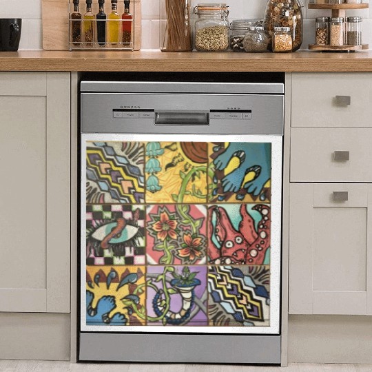 Hand painted wooden squares art by KateToxin Dish Washer Covers