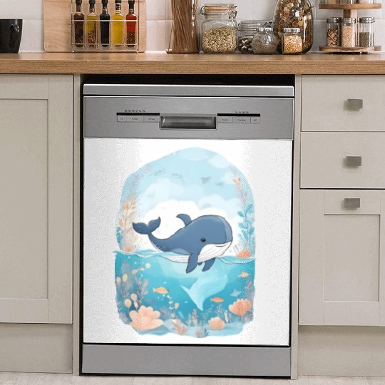 cute whale in cartoon fantasy Dish Washer Covers