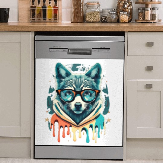 Hipster Wolf Drip Dish Washer Covers