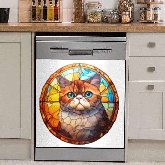 Exotic Shorthair cat in stained glass Dish Washer Covers