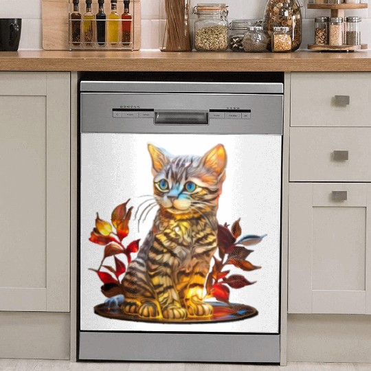 Stained Glass American Shorthair kitten Dish Washer Covers