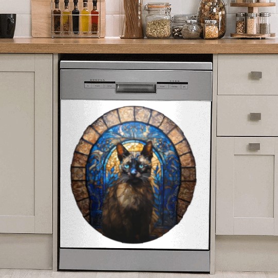 Siamese cat in stained glass Dish Washer Covers