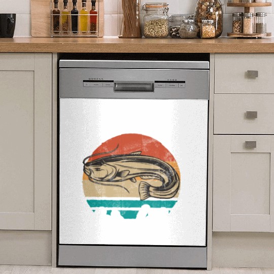 Hooked For Life Retro Catfish Catfishing Angler Dish Washer Covers