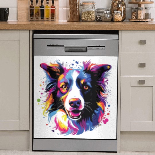 Watercolor Colorful Border Collie Dish Washer Covers