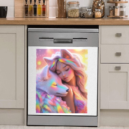 Rainbow Friends - White Wolf and Girl Dish Washer Covers