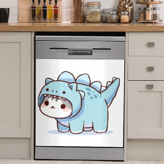 Cat in Stegosaurus Costume Dish Washer Covers