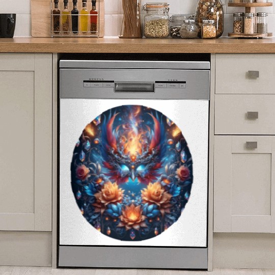 Phoenix Rebirth in Cosmic Bloom Dish Washer Covers