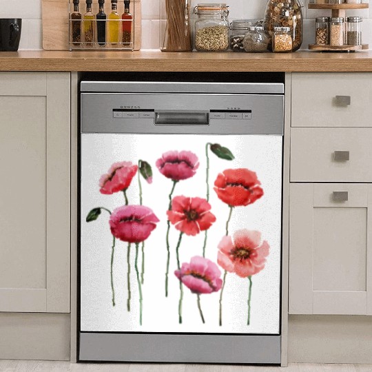 Poppies, spring bloomers, summer, flower, vintage. Dish Washer Covers