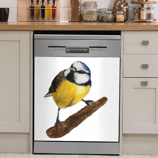 Blue tit titmouse hand painted watercolor. Dish Washer Covers