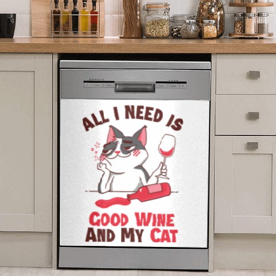Good Wine and my Cat Cat Mom Cat Lovers Cat Daddy Dish Washer Covers