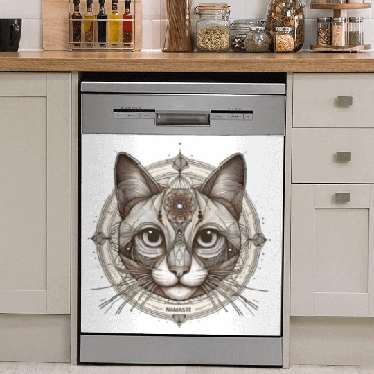 Mandala Style Mystical Namaste Cat: A Spiritual Dish Washer Covers