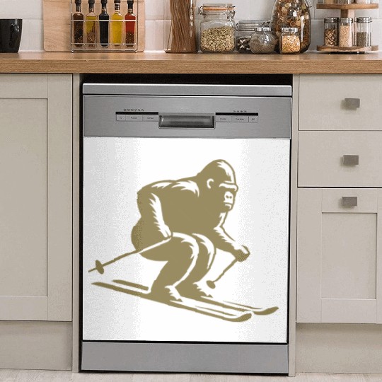 Monkey Gorilla Chimpanzee Ski Silhouette Design Dish Washer Covers
