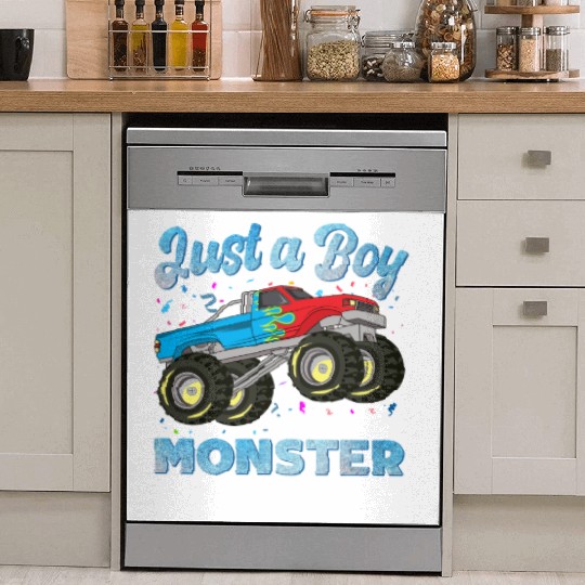 Just A Boy Who Loves Monster Trucks Toddler Kids Dish Washer Covers