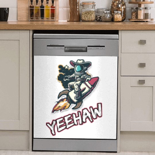 Space Cowboy Riding a Rocket with Yeehaw Slogan Dish Washer Covers