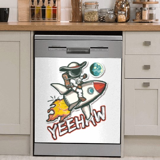 Space Cowboy Riding a Rocket with Yeehaw Slogan Dish Washer Covers