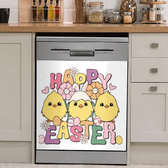 Happy Easter Easter eggs chicks Spring flowers Dish Washer Covers