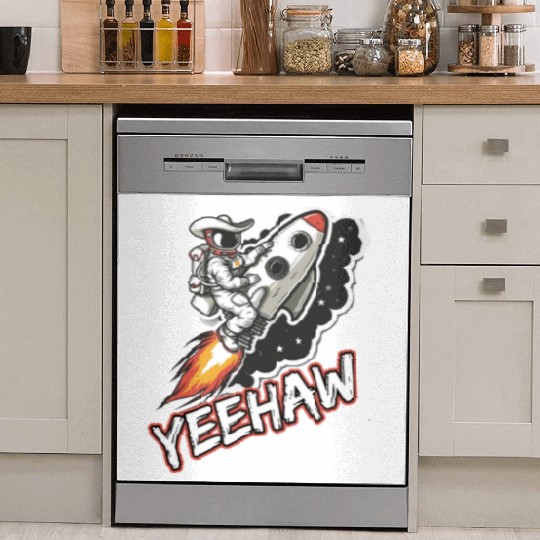 Space Cowboy Riding a Rocket with Yeehaw Slogan Dish Washer Covers