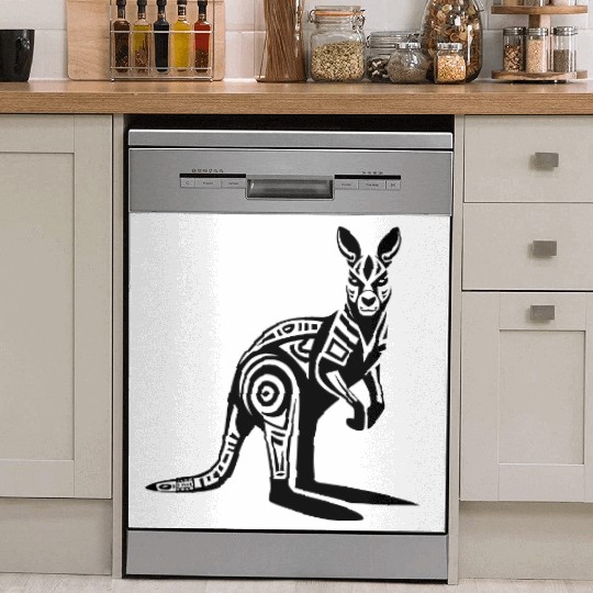 Kangaroo Tribal Style Vector Design Single Color Dish Washer Covers
