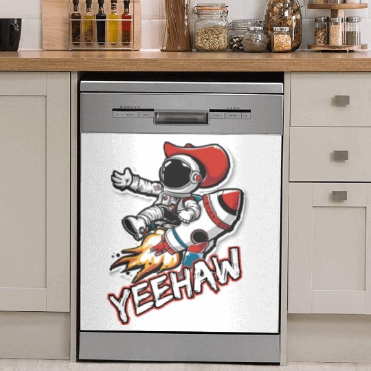 Space Cowboy Riding a Rocket with Yeehaw Slogan Dish Washer Covers
