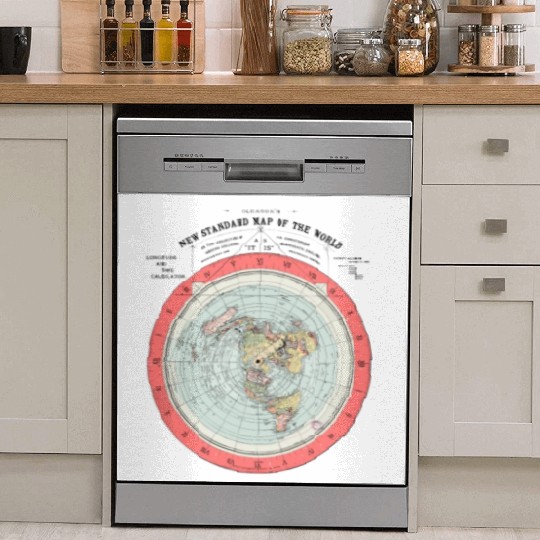 Flat Earth Theory World Map - Funny Conspiracy The Dish Washer Covers