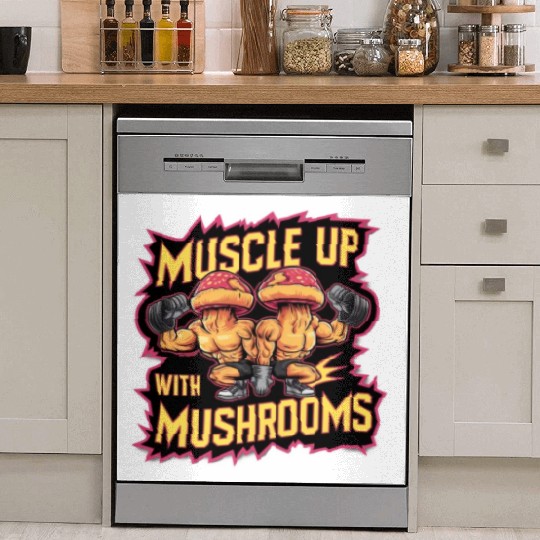Muscle Up Mushroom Vintage Neon Line Comic Retro Dish Washer Covers
