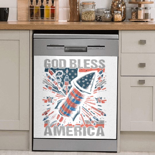 God Bless America Retro US Flag Funny Fireworks Dish Washer Covers