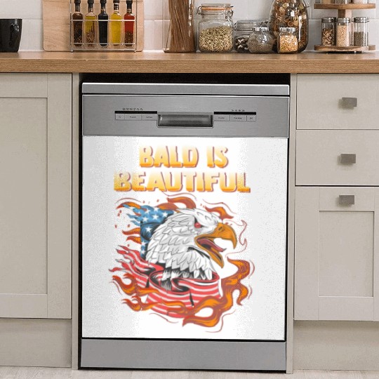 Bald Is Beautiful US Flag Eagle 4th Of July Funny Dish Washer Covers